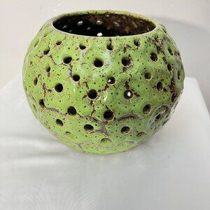 Handcrafted‎ Green Ceramic Candle Holder With Perforated Design